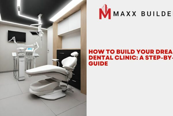 Banner image featuring the text "How to Build the Dental Clinic of Your Dreams: A Comprehensive Guide" overlaid on a background of architectural blueprints and dental equipment.