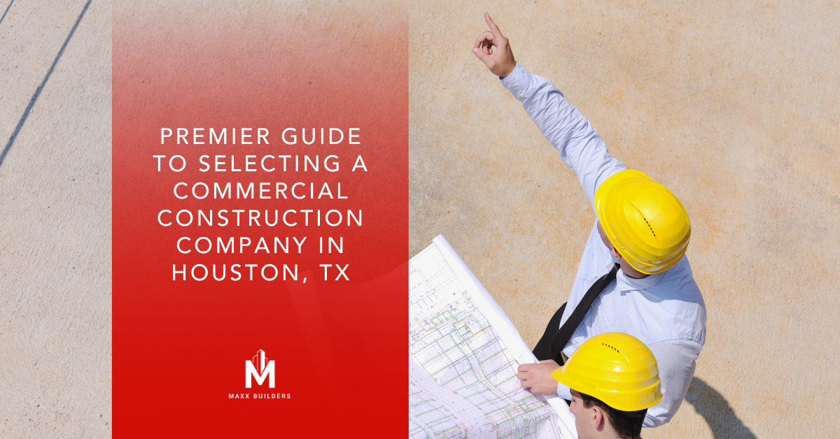 Banner image featuring a dynamic Houston skyline with Maxx Builders' construction projects highlighted, showcasing the city's commercial growth.